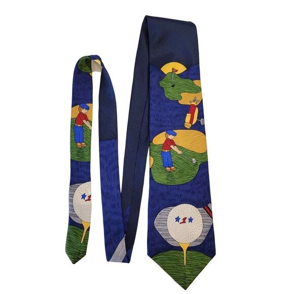 Save The Children Mens Golf Silk Necktie #1 "A Country Drive" by Adrian 58" x 4" - Picture 4 of 6